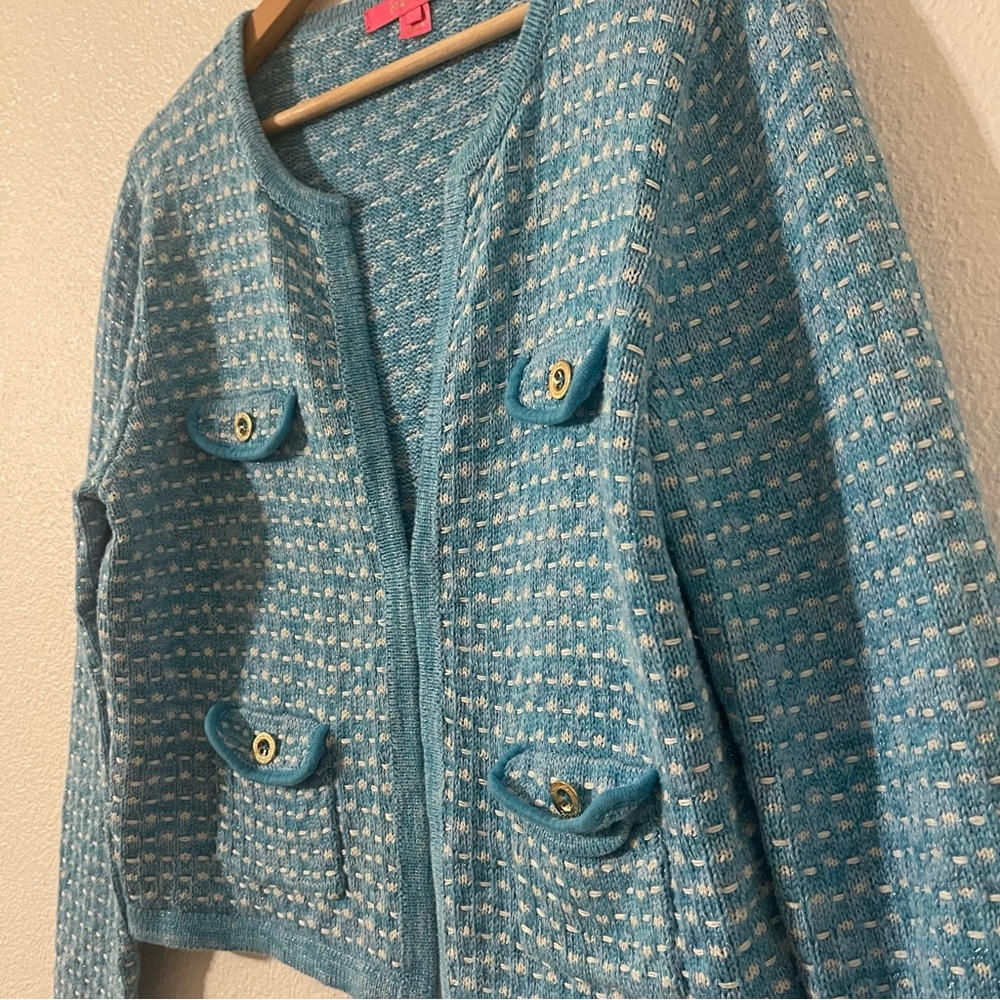 Lilly Pulitzer Blue and White Knit Sweater Size Large - Picture 3 of 12